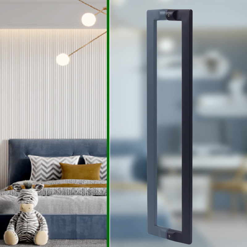 Extremely narrow bathroom partition shower room glass p glass door handle black gun gray minimalist square tube handle 304 stainless steel