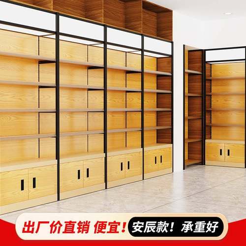 四柱超市货架展示架单面靠墙便利店文具店摆货商店商超多层置物架 - 图0