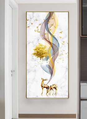 入户玄关装饰画招财镶钻t晶瓷画客厅过道壁画走廊挂画发财树竖版