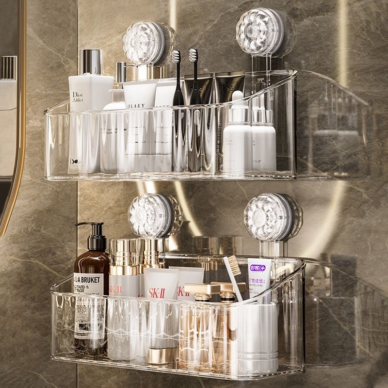 废弃洗脸巾收纳盒卫生间厕所浴室壁挂梳子棉柔巾收纳筐吸盘置物架 - 图0