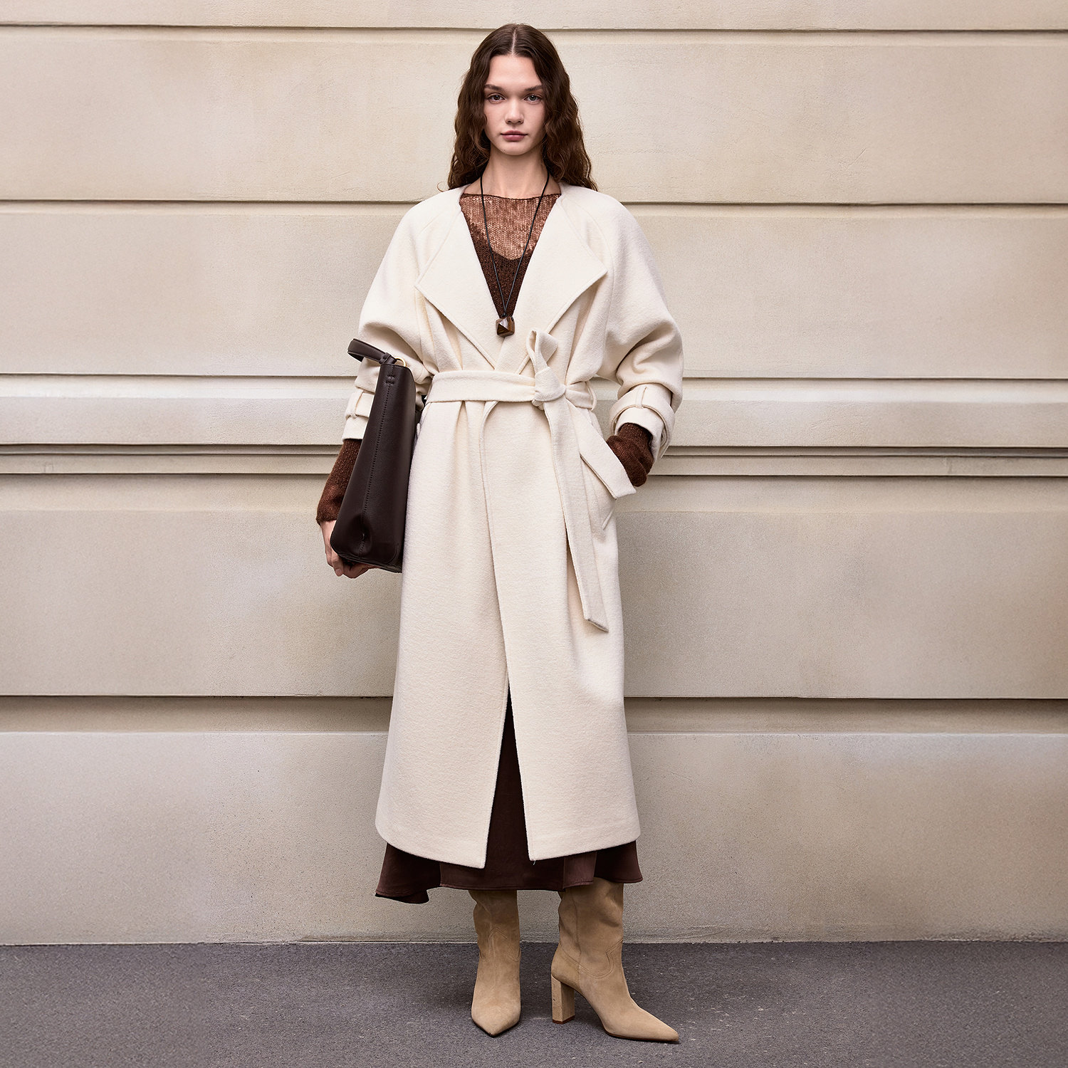 BCBG冬新款时尚气质优雅褶饰立领插肩袖系带长款女风衣外套,淘宝优惠券,粉丝福利购,淘宝优惠卷