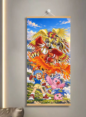 数码宝贝机械暴龙兽挂画经典动漫海报学生宿舍书房背景墙布艺挂画