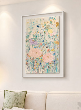 青野花序》塞纳法式客厅装饰画轻奢高级感肌理画小众艺术花卉挂画