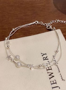 磨砂圆珠星星手链女2025新款轻奢小众精致蝴蝶结双层叠戴珍珠手饰