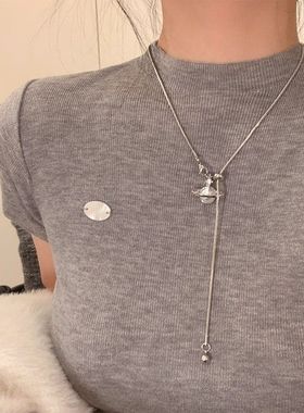 秋冬时髦 精致珍珠星球吊坠流苏毛衣链女高级感独特长款颈链项链