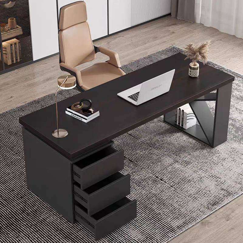 现代简约书桌办公桌设计感意式极简家用书房轻奢实木电脑桌写字台 - 图1