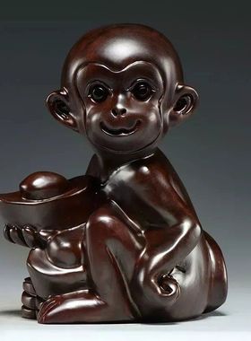花梨木猴子雕刻摆件十二生肖猴木头猴属猴家居办公装饰工艺品送礼
