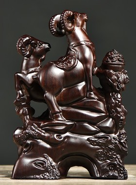 黑檀木雕三羊开泰摆件实木质雕刻三阳开泰新中式家居客厅装饰礼品