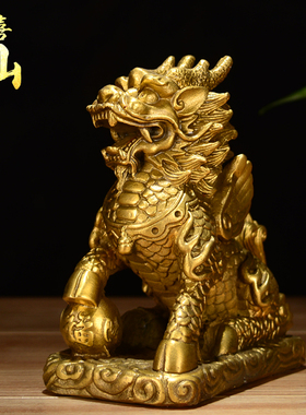 铜麒麟摆件一对 纯铜 招财 卧室 家居 摆件