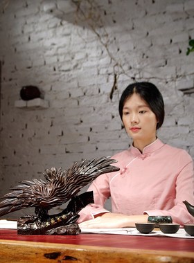 黑檀木雕大展宏图实木质雕刻动物老鹰工艺品摆件家居办公客厅装饰