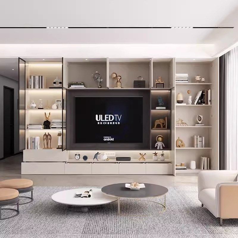 歌雷简约现代背景墙电视柜一体组合柜轻奢客厅实木满墙储物柜高柜,淘宝优惠券,粉丝福利购,淘宝优惠卷