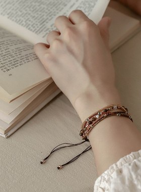 波西米亚风彩色民族风串珠 法式度假编织可调节手链 夏季小众配饰