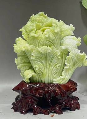 玉石白菜摆件坐地生财天然玉石原石手工雕刻玉家居装饰博古架摆设