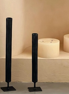 中古风铁艺黑色插花花瓶客厅干花装饰花器禅意风高级感中式摆件