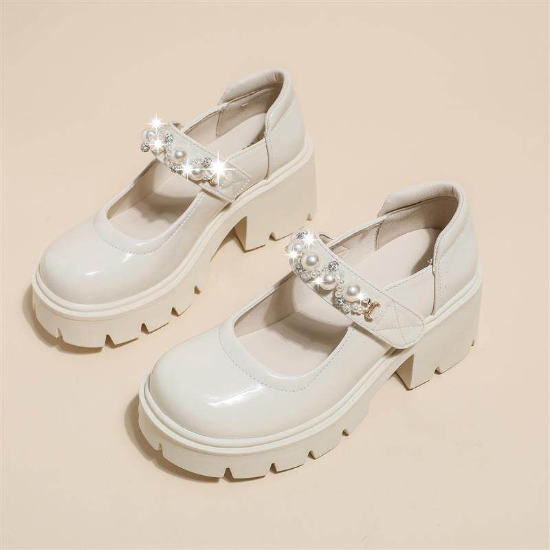 新品白色玛丽珍女鞋2025新款春秋季法式粗跟伴娘鞋仙女风浅口高跟,淘宝优惠券,粉丝福利购,淘宝优惠卷