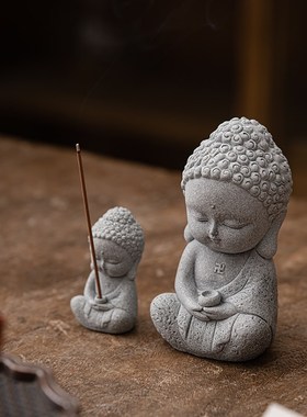 新创意青砂石释迦摩尼佛像茶宠小摆件复古佛鱼缸造景盆栽桌面装饰