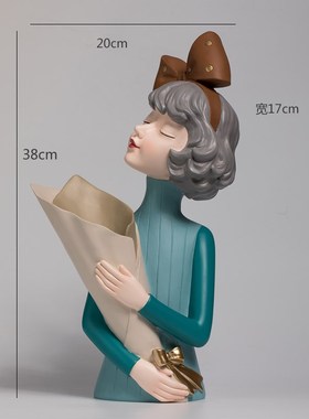 北欧轻奢创意蝴蝶结女孩花瓶摆件家居客厅电视柜玄关装饰插花摆设