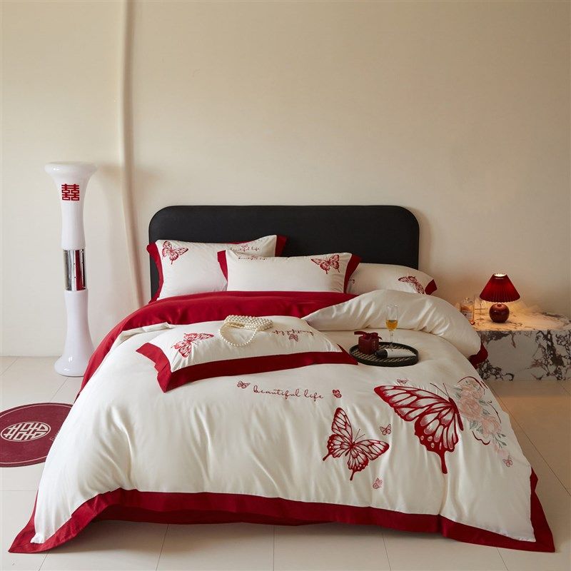 高级感婚庆四件套结婚喜庆红色A刺绣被套婚房喜被床上用品婚嫁,淘宝优惠券,粉丝福利购,淘宝优惠卷