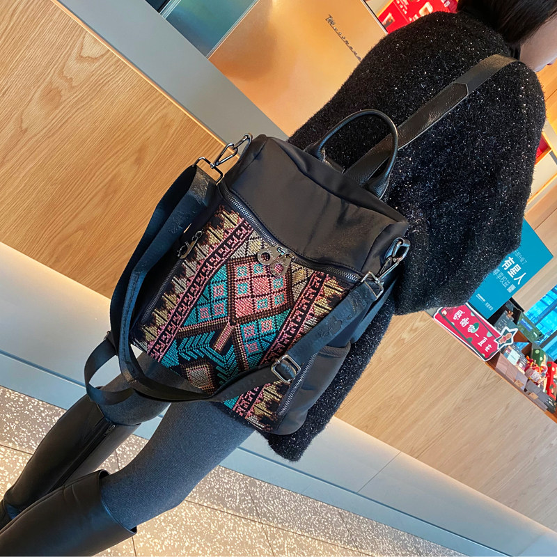 2021潮流刺绣女包三用新款撞色休闲双肩包百搭大容量背包单肩斜挎,淘宝优惠券,粉丝福利购,淘宝优惠卷