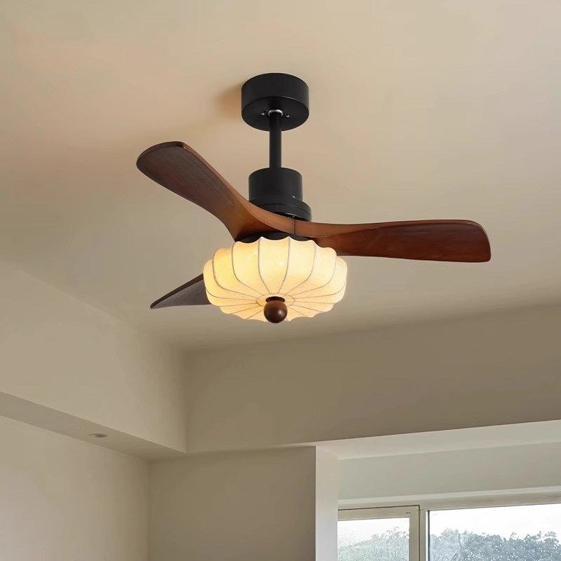 风扇灯2025新款中古胡桃木色客厅餐厅卧室灯全光谱护眼布艺吊扇灯,淘宝优惠券,粉丝福利购,淘宝优惠卷