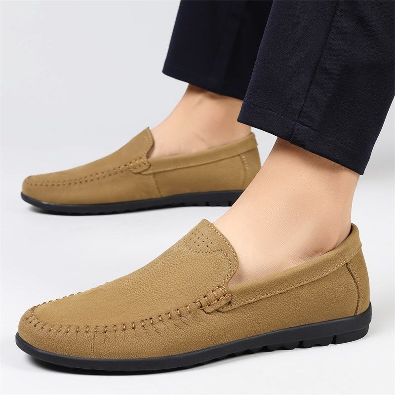 头层牛皮男鞋真皮高端潮流豆豆鞋男男士休闲皮鞋软底一脚蹬懒人鞋,淘宝优惠券,粉丝福利购,淘宝优惠卷