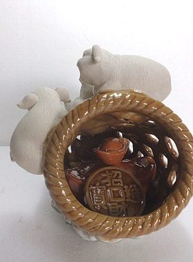 五福 猪笼入水  陶瓷工艺品摆件石湾公仔 家居装饰品客厅摆设小猪