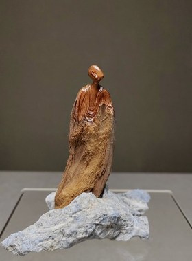 太行柏木原木风木根雕禅意无相佛客厅办公桌玄关摆件