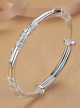 多米乐购繁花似锦银手镯浪漫纯银手环999足银女款手饰情人节礼物