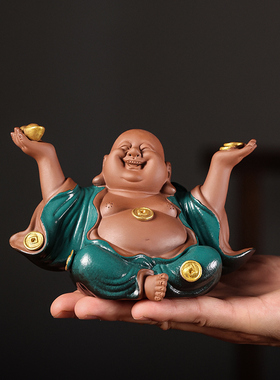 中式陶瓷招财弥勒佛摆件禅意家居客厅茶室博古架佛像装饰桌面摆设