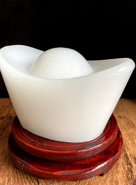 天然玉石白玉元宝摆件招財进宝办公室桌面家居玄关装饰纯手工雕刻