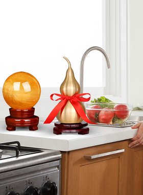 厨房西北角火烧天门o套装避火龙葫芦天然水晶球铜葫芦拉丝摆件