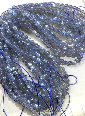 6A精品 天然拉长石三圈手链 强彩光的好货女款Q灰月光水晶手链饰