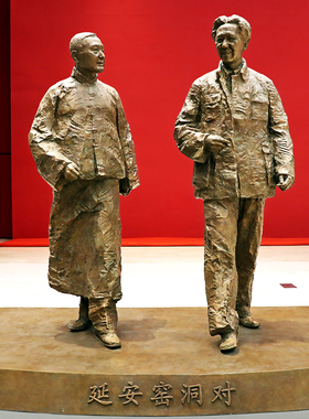 延安窑洞对雕塑艺术展览馆大型情景名人造型户外铸铜玻璃钢摆件