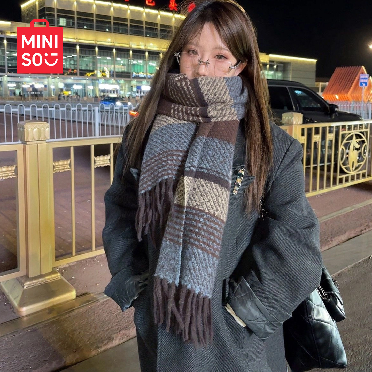 MINISO名创优品围巾男女秋冬季2025新款格子韩系英伦风披肩高级感