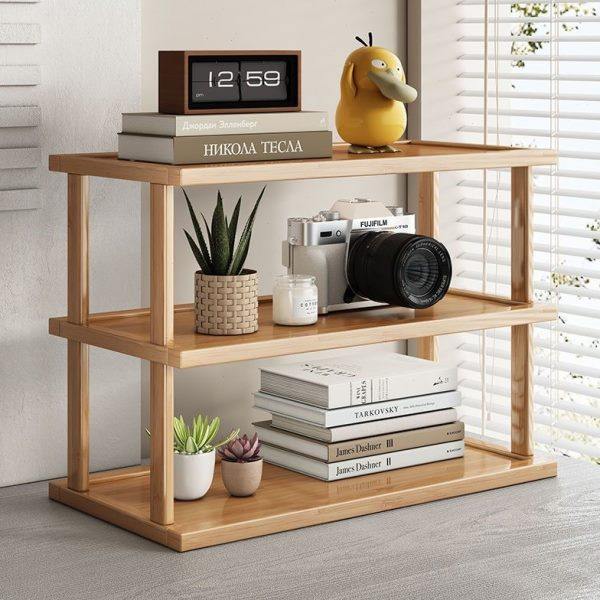 Desktop storage shelf partition multi-layer heightened small table adjustable countertop thickened wood and bamboo storage rack
