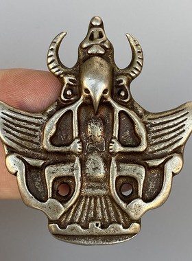 藏式天铁托甲古朴精品复刻模板大鹏鸟护身吊坠挂U件西藏精品文玩