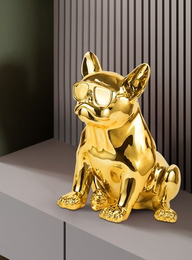 斗牛犬客厅电视柜前台吧台桌面狗狗动物雕塑橱窗创意装饰