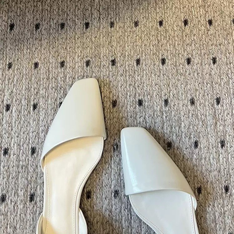 2025新款法式复古小方头斜口中空单鞋女春夏款平底芭蕾舞玛丽珍鞋 - 图0