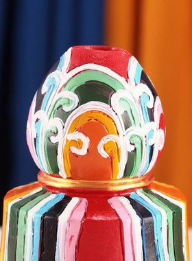 彩绘财神幡底座转金筒招财箭座子锡杖实木彩绘底座手摇摆件圆口形