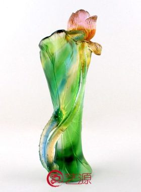 琉璃摆件荷叶花瓶创意家居送朋友结婚生日祝寿的礼物佛具净水花瓶