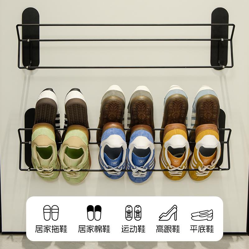 磁吸拖鞋架入户门后双层收纳鞋托架家用壁挂式运动鞋磁铁拖鞋挂架 - 图1
