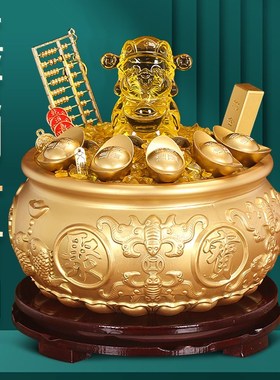 聚宝盆纯铜摆件招财聚财八方来财黄铜存钱罐客厅店铺乔迁开业礼物