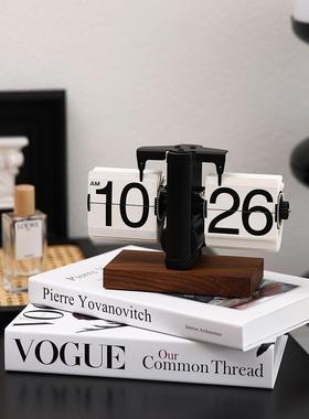 自动翻页机械时钟日历摆件轻奢桌面客厅电视柜家居高级感软装饰品