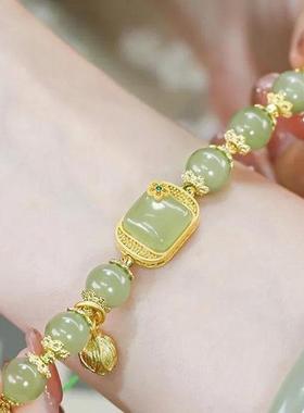 伍周贺商贸莲花手炼香港正品纯沙金手串翠绿方糖手饰女高级感手绳