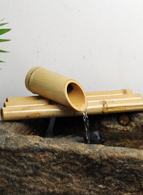 竹子流水器摆件 小鱼缸石s槽鱼盆增氧过滤 客厅摆件 循环流水招财