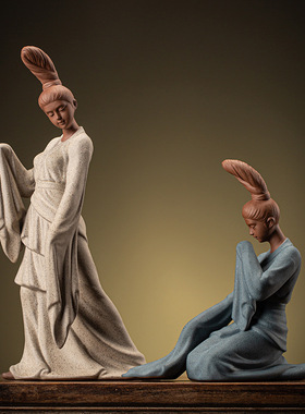 紫砂仕女禅意摆件工艺品中式客厅玄关茶室博古架桌面装饰品电视柜