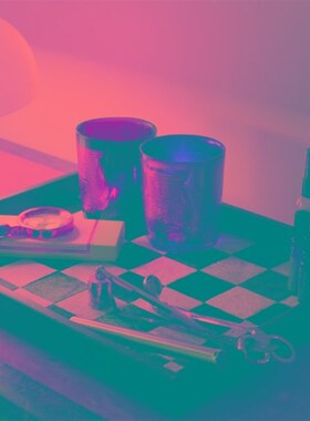 若奈 中古CH@NE*黑v白棋盘格马毛托盘玄关桌面收纳首饰盘