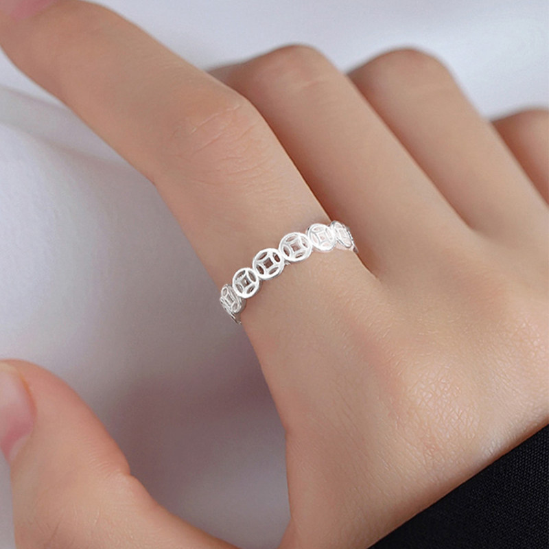 足银999纯银复古戒指女高级感平安钱币简钱多多戒指,淘宝优惠券,粉丝福利购,淘宝优惠卷