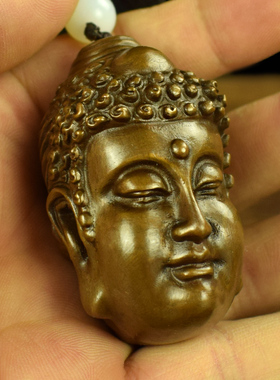 铜实心一念之间佛头手把件佛魔把件随身文玩挂件工艺品收藏把玩