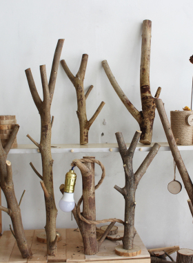 网红树枝DIY台灯装饰材料 小树杈带底座 干树枝 网店拍图摄影道具